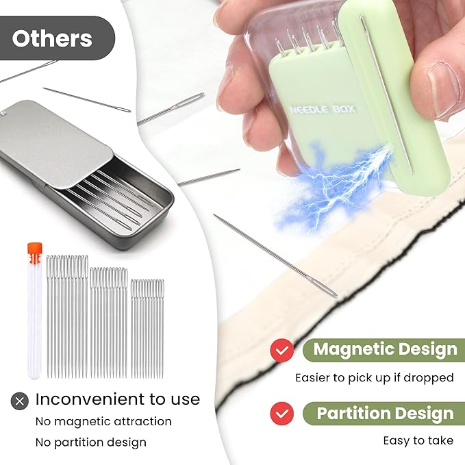 Protable Magnetic Sewing Needles Including 5 Size 35PCS Sewing Sharp Needles Large Eye Hand Quilting Needles Stainless Embroidery Needles with 2 in 1 Needle Threaders Seam Ripper for Sewing Repair