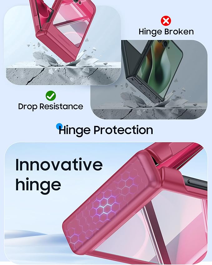 Magnetic for Motorola Razr 2025 Case/Razr 2024 Case,Hinge Protection, Screen Protector, Compatible with MagSafe, Translucent Frosted, Shockproof Slim Cover for Razr 2025/2024-Rose Red