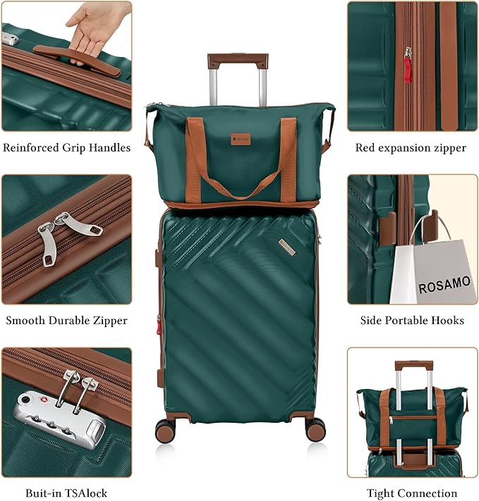 Rosamo 5 Piece Luggage Set Expandable Hardside, 20/24/28in Suitcases with Matching Travel Bags, 22x14x9 Airline Approved Carry On, TSA Lock, Spinner Wheels, ABS+PC