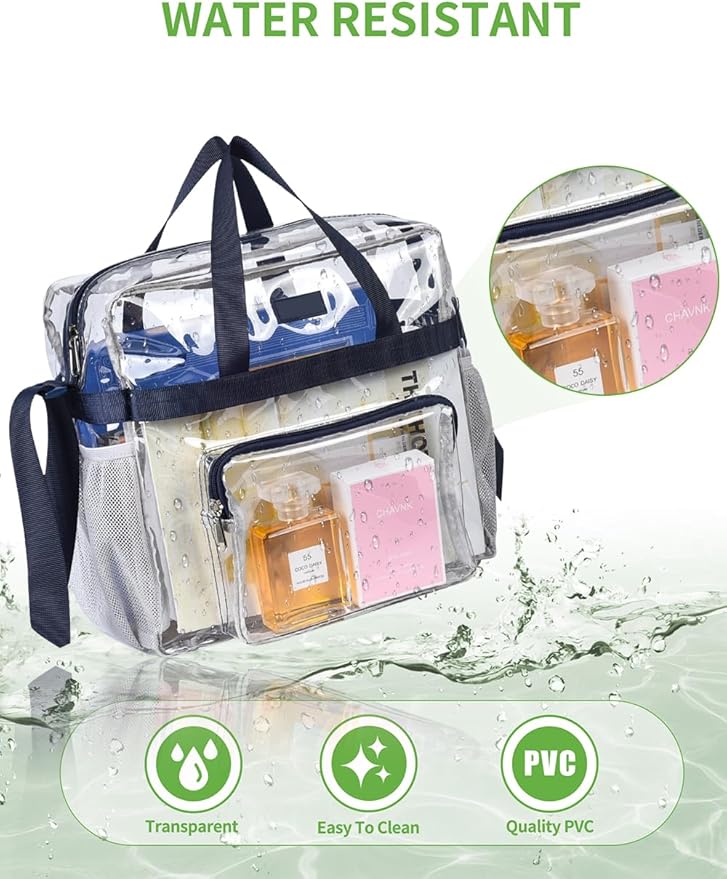 Bagenius Clear Tote Bag Stadium Approved, Game Day Satchel Bag with ‌Non-detachable Reinforced Strap for Concert, Work, Sport