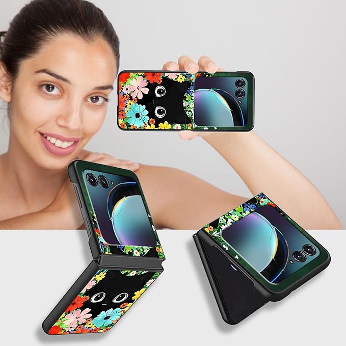 for Motorola Moto Razr 2024 Case,Moto Razr 50 Phone Case Cute Slim Hard PC Ultra-Thin Anti-Scratches Shockproof Protective Cover,Cute Cat Flower