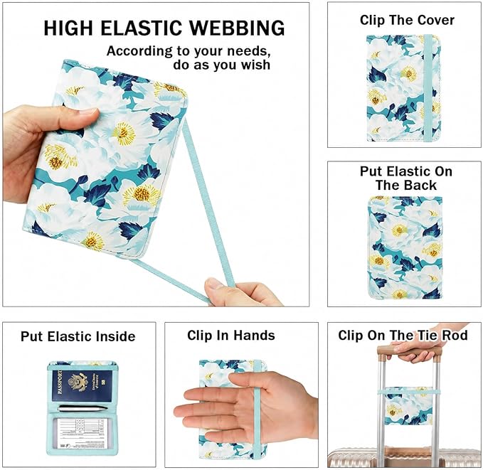ZOPPEN RFID Blocking Passport Holder for Travel – PU Leather Waterproof Lightweight Passport Cover Wallet for Women Men, Travel Organizer with Card Slots for Airline Tickets & Passport Book, Flower A