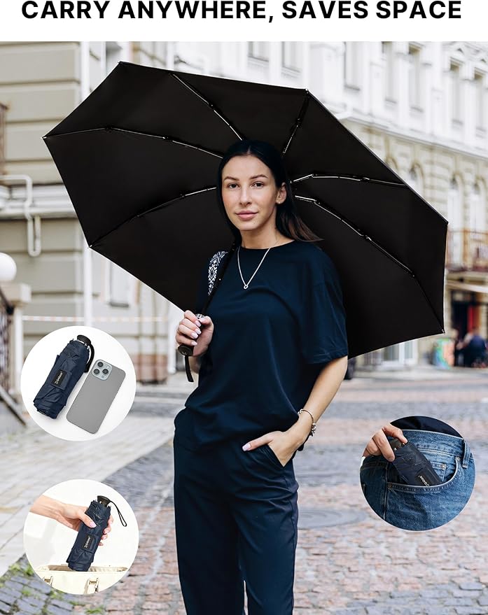 G4Free 46 Inch Mini Lightweight Travel Umbrella, Portable Super Slim Pocket Umbrella, Extendable Built-in Handle, UPF 50+ UV Protection, Compact size for Backpack & Purse
