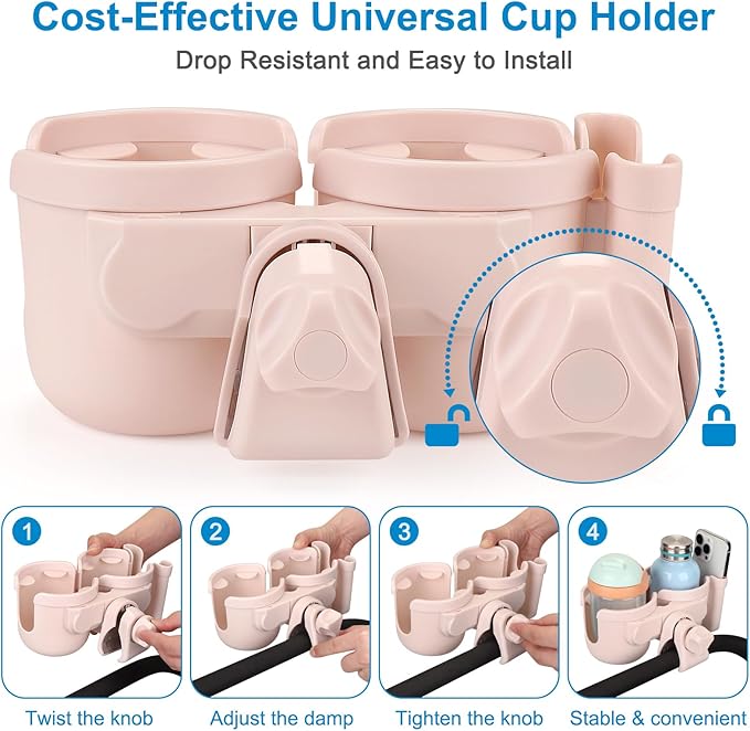 Accmor Stroller Cup Holder with Phone Holder, Bike Cup Holder, Universal Cup Holder for Uppababy Nuna Doona Strollers, 2-in-1 Cup Holder for Walker, Wheelchair, Scooter