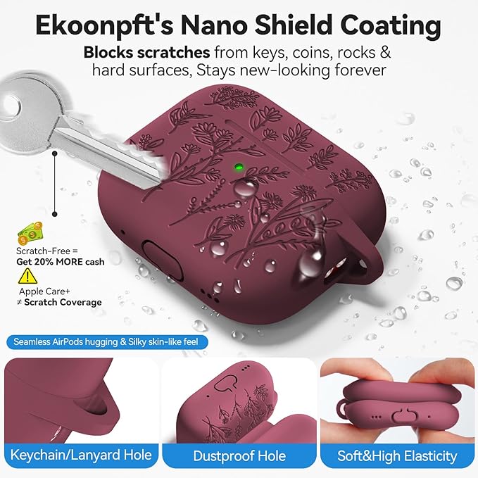 for Airpods Pro 3 Case, Flower Engraved Cases for Apple AirPods Pro 3rd Generation 2025, Soft Silicone Cover for Men Women Girly with Cleaning Kit & Keychain, Anti-Scratch, Shockproof