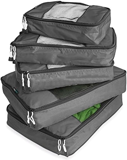 Travel Wise Packing Cubes for Travel - 5 Piece Set with Pattern Design, Lightweight Ripstop Nylon Luggage Organizers with Mesh Panel, Small Medium Large Sizes
