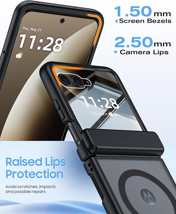 Magnetic for Motorola Razr Ultra 2026/2025 Case,Hinge Protection, Screen Protector, Compatible with MagSafe, Translucent Frosted, Shockproof Slim Cover for Razr Ultra 2026/2025-Black