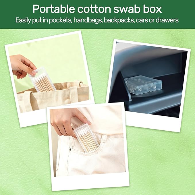 4 Pcs Cotton Swab Holder, Travel Portable Floss Pick Dispenser, Hair Tie Organizer, 4.1 x 1.8 x 1", Small Plastic Box with Lid