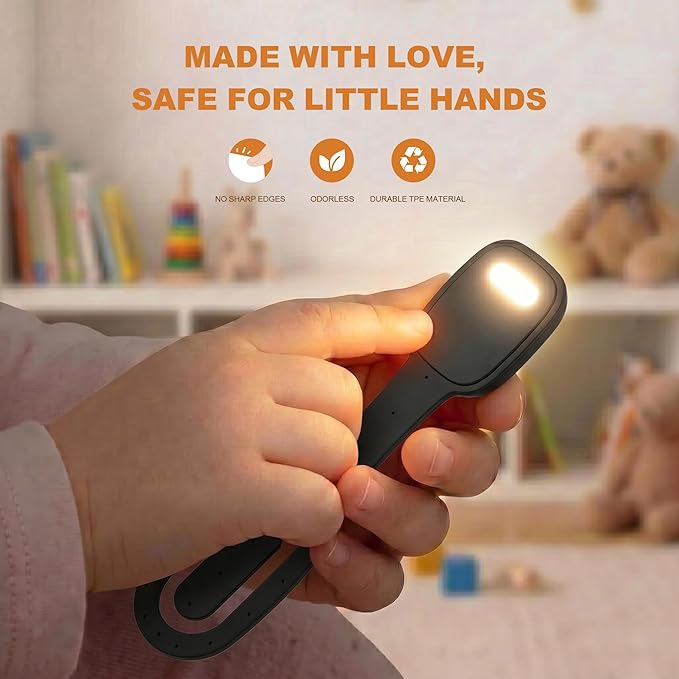 Rechargeable Kids Book Light, Cute Bookmark Reading Light for Kids, Dimmable Portable LED Book Light for Reading in Bed, Eye-Caring Bedtime Reading Lamp for Children & Travel, Black