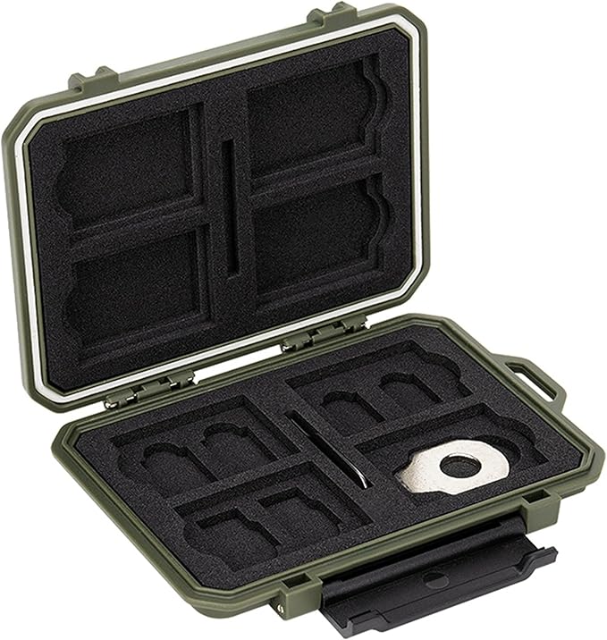Memory Card Case with 18 Slots, IP67 Waterproof Anti-Shock Travel Camera Memory Card Holder for 8 SD SDHC SDXC Cards & 4 MicroSD TF MSD & 4 CFexpress Type-A Cards & 2 Nano SIM Storage - Green