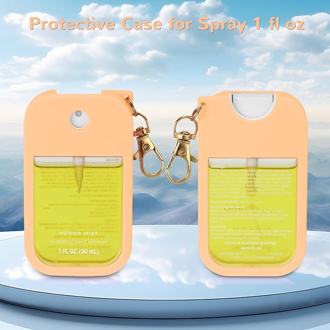 Hand Sanitizer Spray Case Compatible with Touchland Power Mist 1 oz – Silicone Case with Keychain for Touch Land Mist 1 fl oz（30 ml）, Hand Sanitizer Accessory for 1 fl oz (Red+Orange+Pink, 3 Pack)