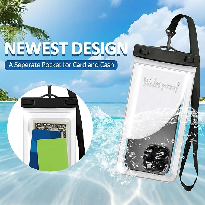 Waterproof Phone Pouch, with Interior Card Pocket, Large Waterproof Phone Case for iPhone 17 16 Pro Max, IPX8 Lightweight Cellphone Dry Bag, Beach Cruise Ship Essentials,1 Pack-White-8.3″