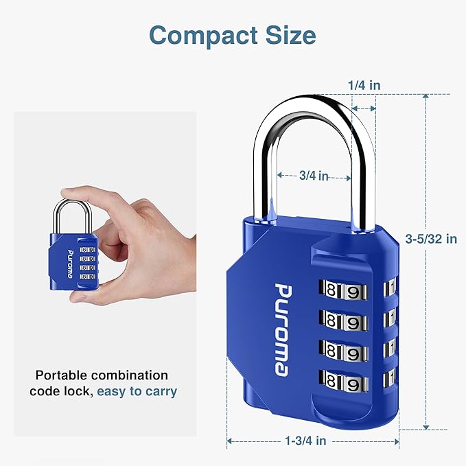 Puroma 2 Pack Combination Lock for Locker 4 Digit Outdoor Waterproof Padlock for School, Gym, Sports, Fence, Toolbox, Gate, Case, Outdoor, Hasp Storage (Blue)