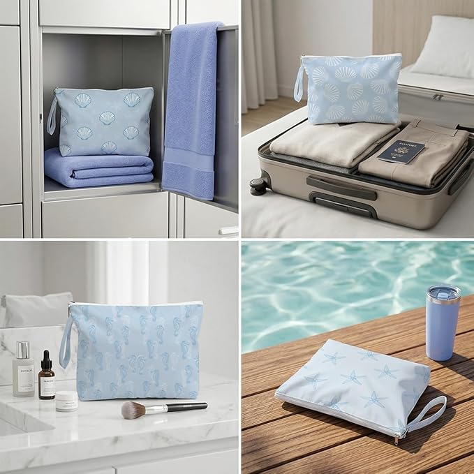Fokongna 4 Pack Reusable Dry Wet Bag, Waterproof Stain Resistant Organizer for Beach Towels Gym Wear Pool Accessories Toiletry Makeup Bags