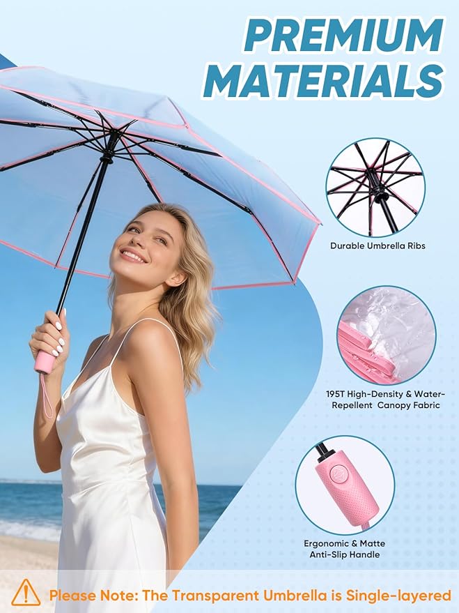 PTEROMY Windproof Travel Umbrellas for Rain and Sun, Withstands 85MPH Winds Auto Open Close Folding Umbrella with Ergonomic Handle, Quick Dry Canopy for Commuting or Backpack