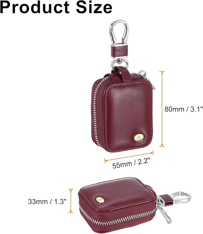 HARFINGTON Earbuds Cases, Earphone Case Holder, PU Leather Ear Buds Case Zipper Organizer Small with Mesh Pocket for USB Cable, Wireless Wired Earphones, Burgundy