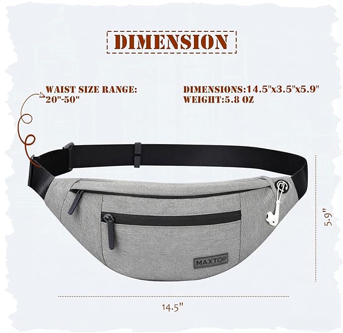 MAXTOP Large Crossbody Fanny Pack with 4-Zipper Pockets,Gifts for Enjoy Sports Festival Workout Traveling Running Casual Hands-Free Wallets Waist Pack Phone Bag Carrying All Phones