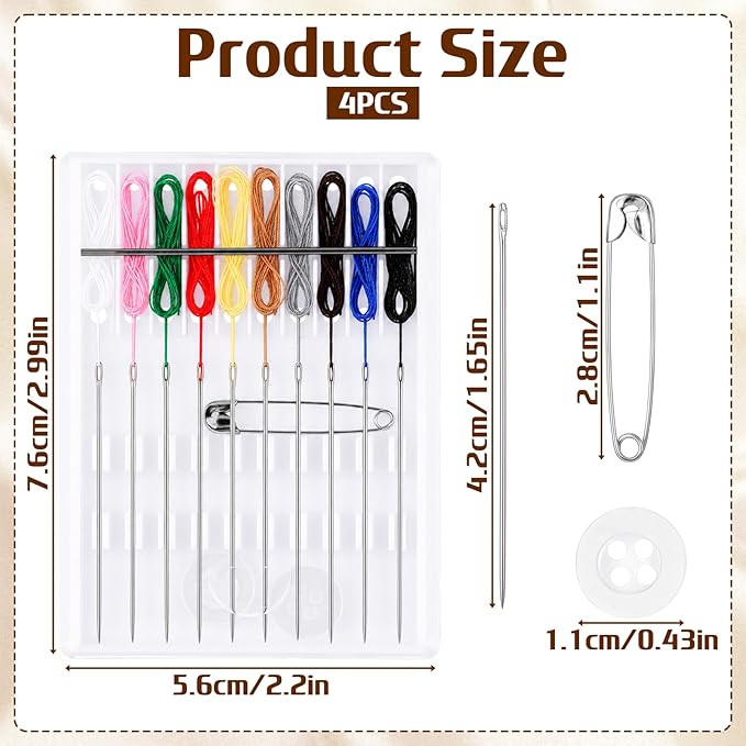Zyghjort 4 Boxes Travel Sewing Kit Mini, Pre Threaded Needles for Hand Sewing Quick Fix Sewing Kit Easy with 10 Colors Thread, Buttons and Pins Travel Sewings Box for Emergency Mending Adults Seniors