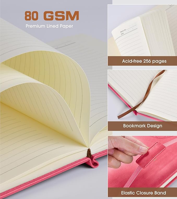 Biuwory Lined Journal Notebook for Women Men,256 Pages A4 Large Hardcover Leather Journals for Writing,Travel,Business,Work,School,College Ruled Notebooks for Note Taking, Diary Notepad 8.6"×11"