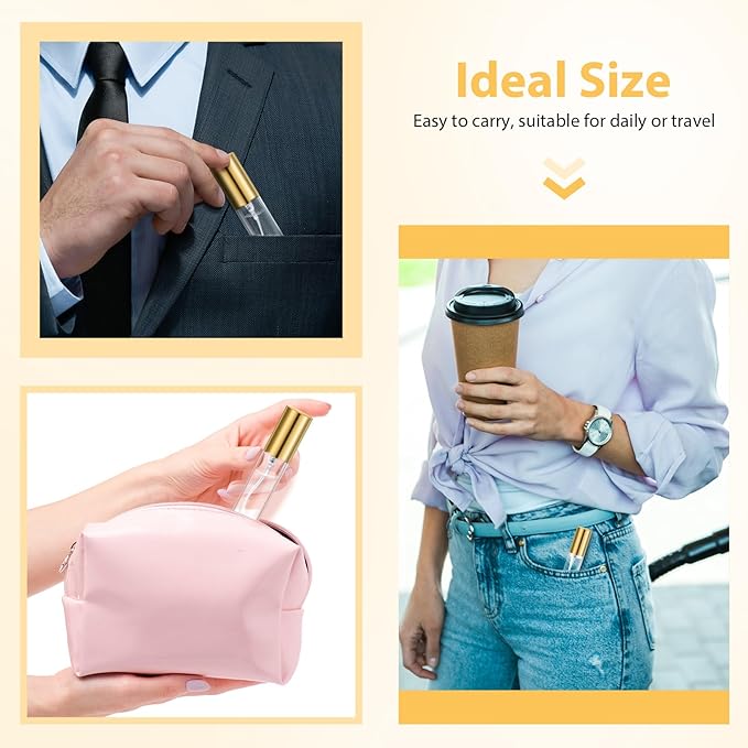 Yinder 50 Pcs 15ml Travel Spray Bottle Refillable Perfume Atomizer Bulk Glass Mini Cologne Perfume Bottles Empty Fine Mist Portable Small Sample Containers(Gold)