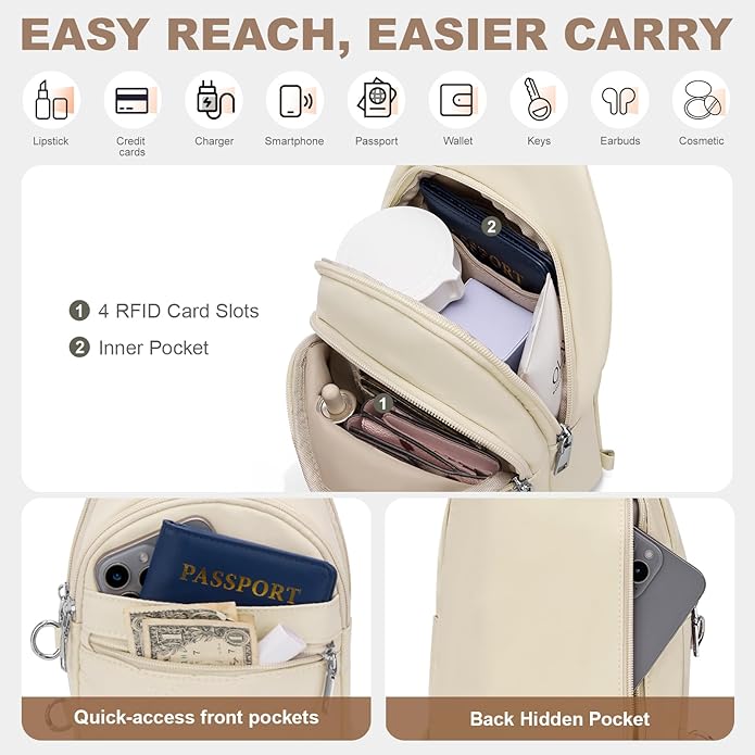 SYTRAH Sling Bag for Women, Anti-Theft RFID Crossbody Bag Nylon Sling Purse for Travel, Puffy Small backpack