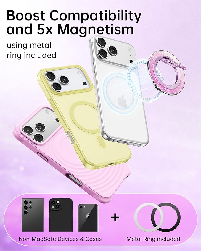 SYNCWIRE Magnetic Phone Ring Holder for MagSafe - Phone Grip Stand with 360° Rotation Finger Ring Kickstand Compatible with iPhone 17 16 15 14 13 12 Pro Max MagSafe Accessories,Galaxy Pink