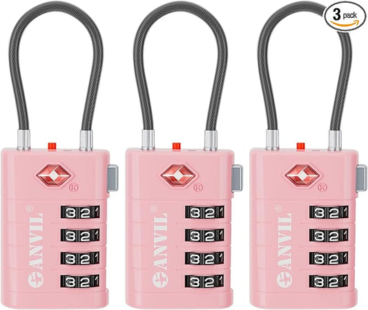 ANVIL TSA Approved Luggage Locks with Search Alert Indicator, 4-Digit Combination Suitcase Lock, Advanced TSA008 Core Heavy Duty Anti-Theft Travel Lock for Double Zippers, Backpacks