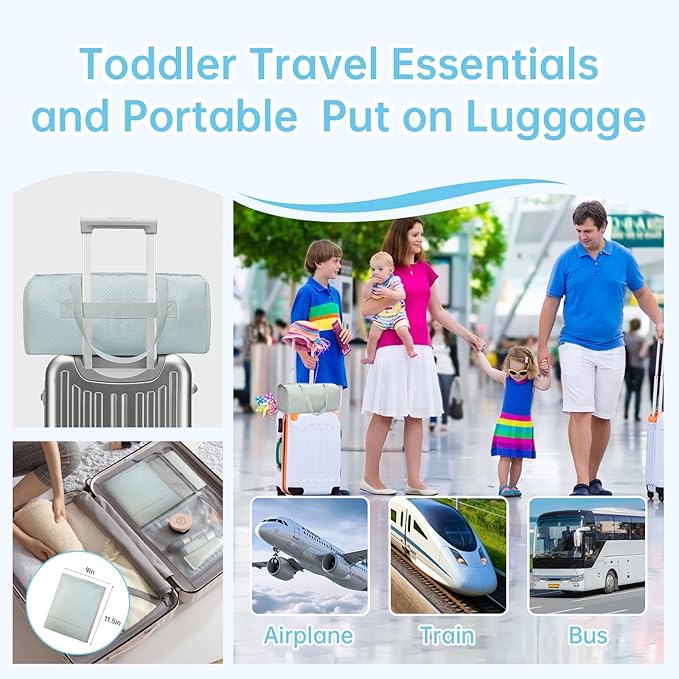Toddler Airplane Bed Travel Bag 2 in 1, Portable Kids Plane Seat Extender, Baby Flight Essentials Footrest Flyaway Must Have for Infant, Carry On Duffel Bags for Women Gym Hospital Weekender (Blue)