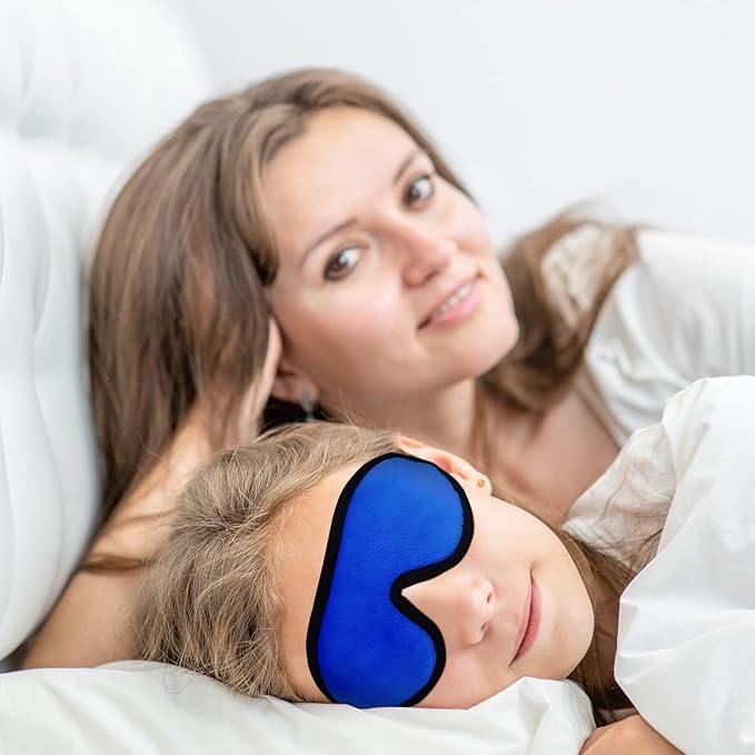 2 Pieces 3D Sleep Mask for Kids Memory Foam Contoured Eye Mask, Travel Sleep Eye Cover with Adjustable Strap, 3D Blindfolds(Blue and Green)