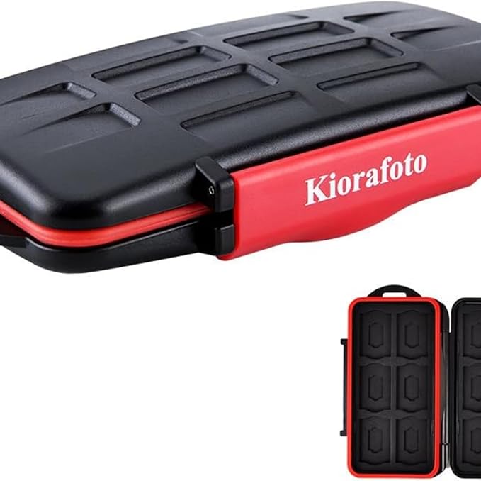 Kiorafoto Professional IPX5 Water-Resistant Anti-Shock Holder Storage SD SDHC SDXC TF MSD Memory Card Case Protector with Carabiner for 12 SD Cards & 12 Micro SD Cards
