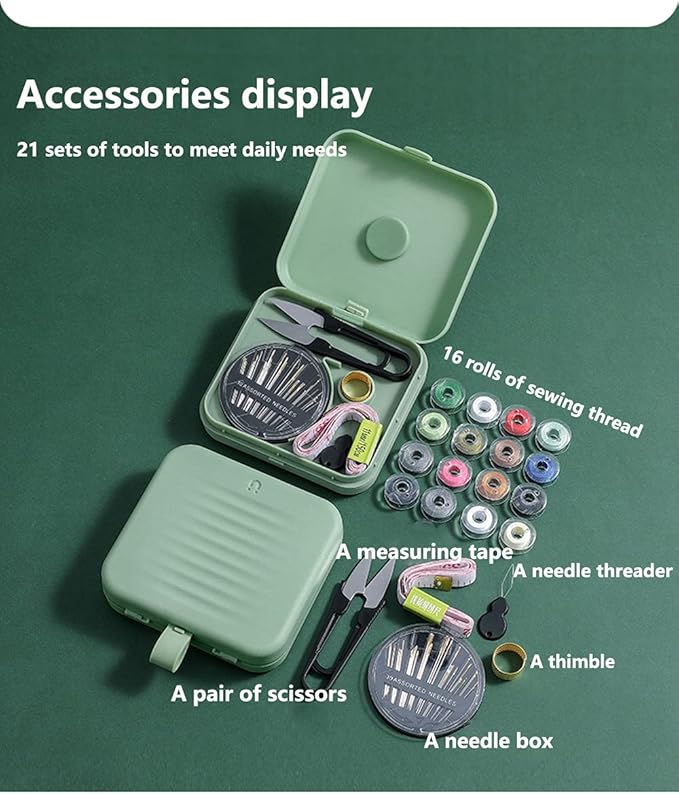 Small Sewing kit Travel Size, Mini Sewing Kits Storage-Box Gifts for Adults, Beginners DIY Easy Embroidery Thread Needle Accessories,Home and Hand Sewing Supplies, Basic Emergency Needle case (Green)