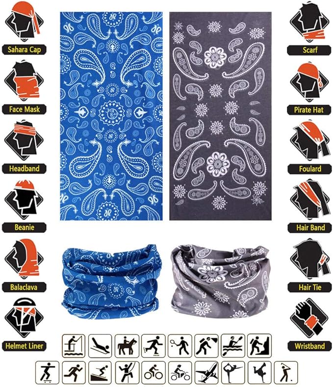 VANCROWN Headband Neck Gaiter Head Wrap Headwear Face Mask Magic Scarf Bandana for Men and Women