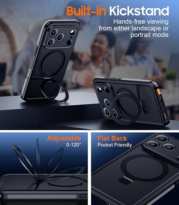 Magnetic Compatible with iPhone 17 Pro Max Case,Waterproof Built-in Screen & Camera Protector IP68 Underwater Full Body 17FT Military Dropproof Shockproof Phone Case 6.9"-Gray/Black