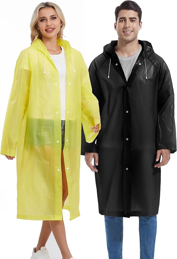 2PCS Rain Ponchos for Adults Reusable Rain Coats for Adults Rain Jackets Raincoats for Men Women
