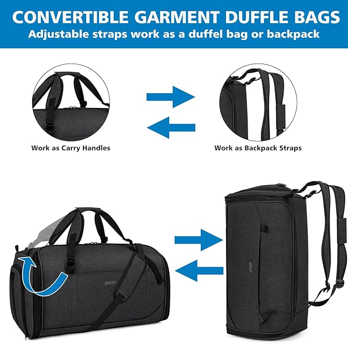 Convertible Garment Bags for Travel - Carry on Garment Duffle Bag with Backpack Straps for Men Women, 4 in 1 Large Travel Duffel Bags with Shoes Compartment Hanging Suit Dress Weekender Bag 3pcs Set