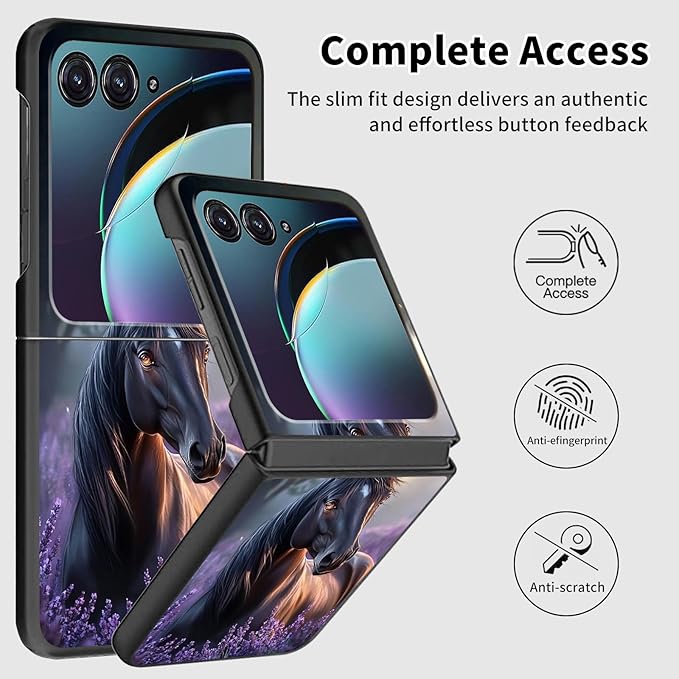 for Motorola Razr Plus 2025 Case,for Razor Plus 2025 Phone Case Cute Slim Hard PC Ultra-Thin Anti-Scratches Shockproof Protective Cover,Horse Purple Lavender