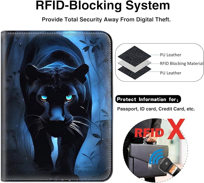 Passport Wallet, Passport Holder with RFID Blocking and Luggage Tag, Waterproof PU Leather Travel Documents Organizer Case, Passport Covers with Card Slot for Women & Men, Black Tiger Passport Book