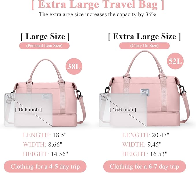 Travel Duffel Bag with Shoes Compartment, Overnight Weekender Bags for Women,Carry on Personal Item Bag，Extra Large