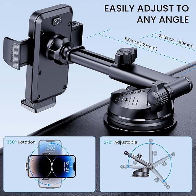 BIVGAZA Phone Holder Car [Military-Grade Suction] Universal Car Phone Holder [Thick Case Friendly] Automobile Accessories Dashboard Air Vent Windshield Phone Mount Fit for iPhone Android Smartphones