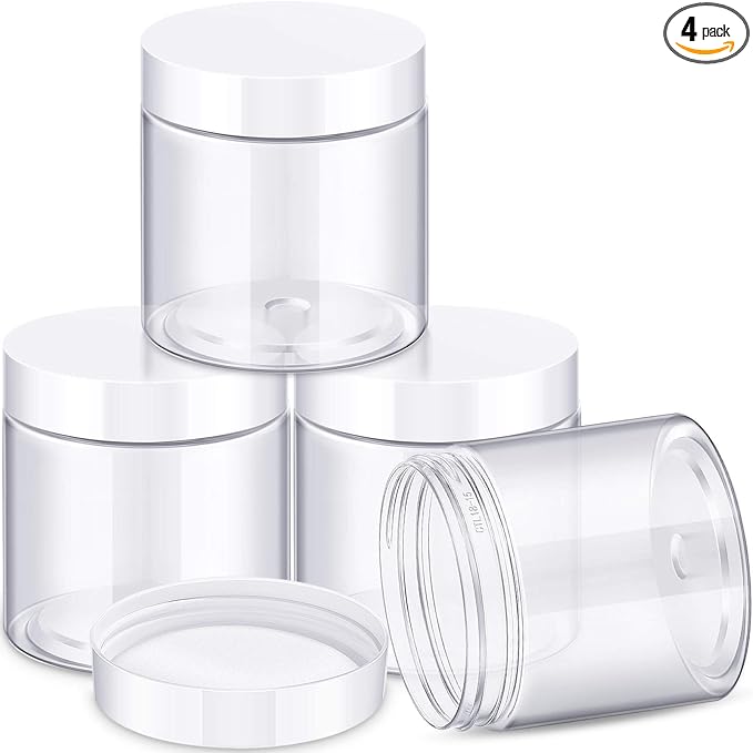 Patelai 4 Pieces Round Wide-mouth Leak Proof Plastic Container Jars with Lids for Travel Storage Makeup Beauty Products Face Creams Oils Salves Ointments DIY Making(8 Ounce,White)