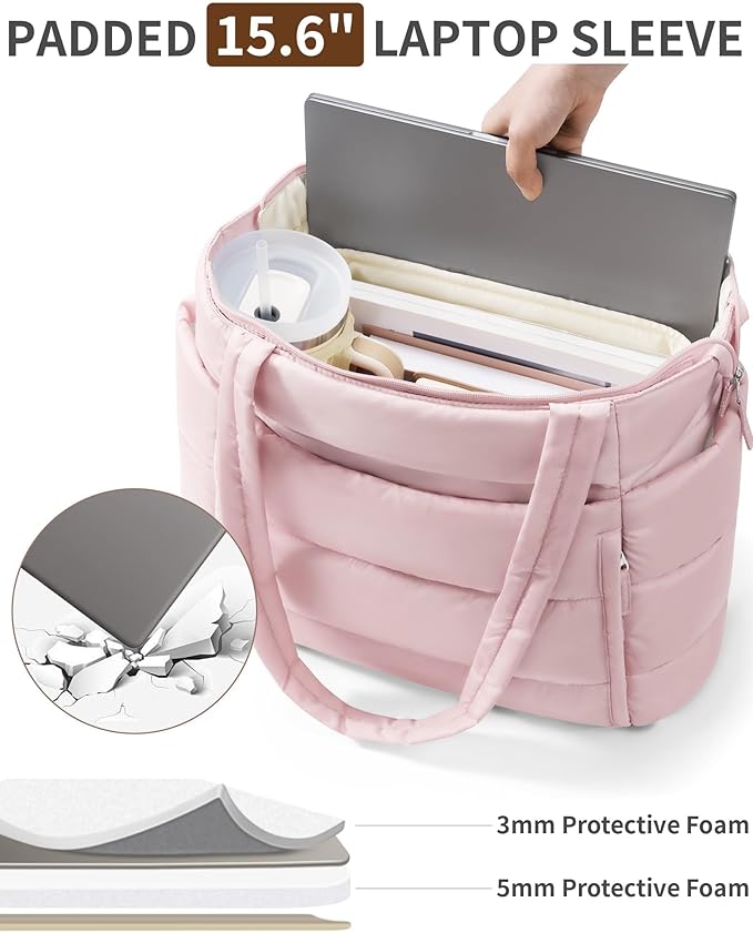 Bagstellar Puffer Tote Bag for Women, Lightweight Puffy Work Handbag Teacher Nurse Quilted Shoulder Bag for School Travel Gym | Cloud Bag w/ Zipper