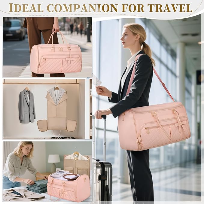 RAINSMORE Garment Bags for Travel Women Convertible Garment Duffle Bag for Hanging Clothes, Large Carry On Garment Bag with Shoe Bag & Wet Pocket, Foldable Dress Suit Business Travel Weekender Bags