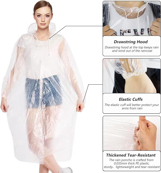 CHGANG 3 Pack Disposable Rain Ponchos For Adults,Ponchos Adults for Men and Women with Hood Family Pack,Emergency Rain Ponchos For Camping,Travelling,Festivals Essentials