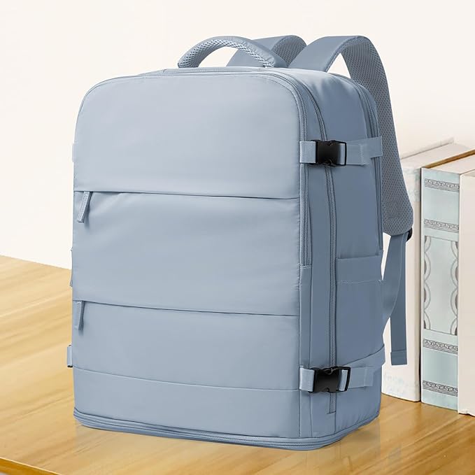 coowoz Travel Backpack Carry On for Women Man Gym Backpacks with Laptop Compartment Mochila de Viaje Teacher Personal Item Backpack Airplane Accessories Must Haves Grey Blue 20L