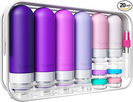 20 Pack Travel Bottles for Toiletries, Original Patented, TSA Approved Travel Size Containers, Leak Proof Silicone Shampoo and Conditioner Bottles Women & Men, Airplane Cruise Essentials, Purple