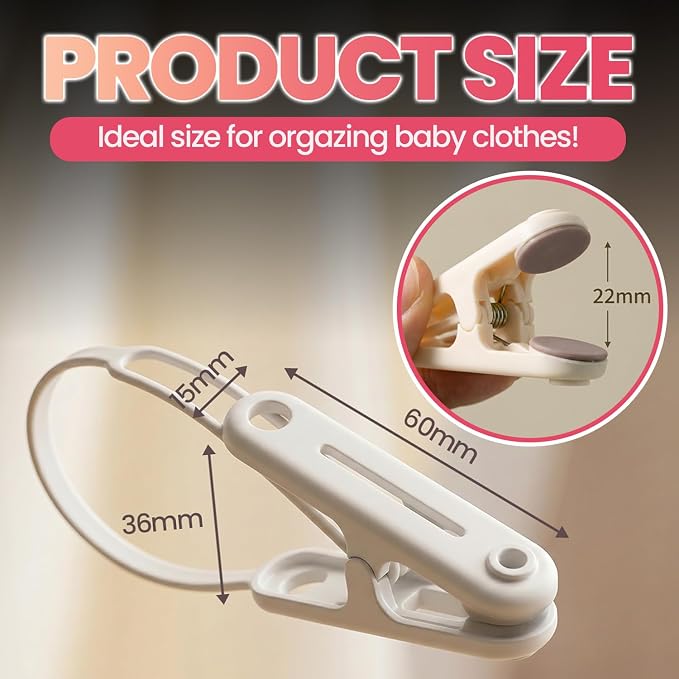 PHOBA Premium Baby Clothes and Pants Clips 48 Pack with Silicone Pads, Modern Non-Slip Hanger Clips for Nursery Organization, Space-Saving Slim Design, Beige and White Mix (Premium)
