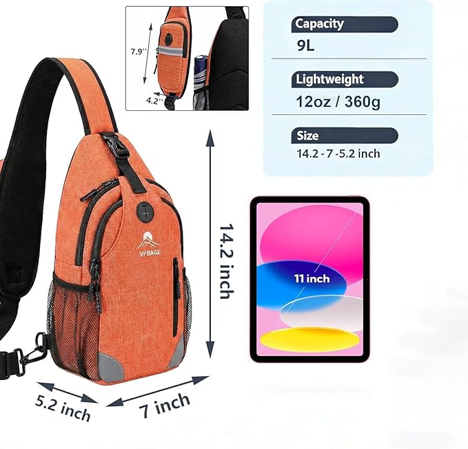 Sling Backpack for Women & Men, Crossbody Travel Bag with Water Bottle Holders, 17 Pockets, Quick-Access Phone Pocket, Hidden Security Pocket, Fits 11" Tablet, for Daily Carry, Travel, Theme Parks