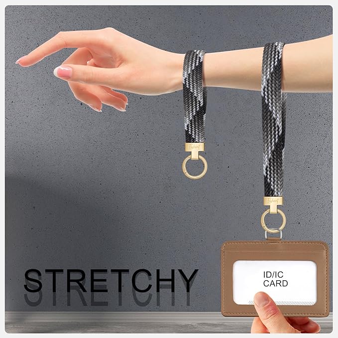 Fishent Stretchy Wristlet Keychain, Cute Key Chain, Woven Wrist Lanyard for Car Keys with 3 Keyrings and D-ring for Women Men