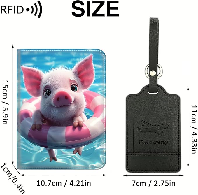 Passport Wallet, Passport Holder with RFID Blocking and Luggage Tag, Waterproof PU Leather Travel Documents Organizer Case,Passport Covers with Card Slot for Women & Men,Baby Pig Swimming