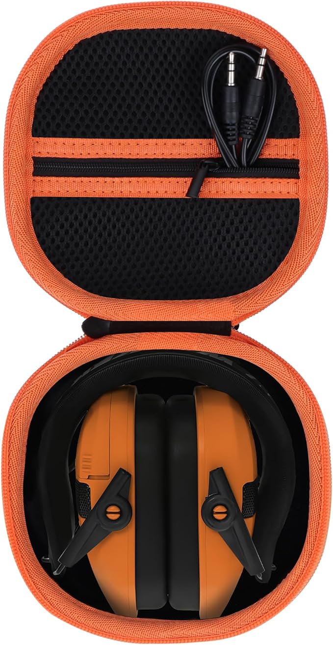 Lebakort Storage Case Compatible with Walkers Razor Slim/PROHEAR 066 030 Electronic Shooting Earmuff Hearing Protection Muff (Black + Orange Case)